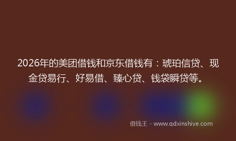 2026年的美团借钱和京东借钱有：琥珀信贷、现金贷易行、好易借、臻心贷、钱袋瞬贷等。