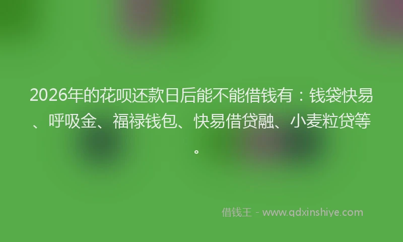 2026年的花呗还款日后能不能借钱有：钱袋快易、呼吸金、福禄钱包、快易借贷融、小麦粒贷等。