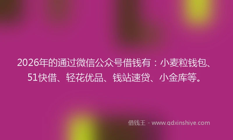 2026年的通过微信公众号借钱有：小麦粒钱包、51快借、轻花优品、钱站速贷、小金库等。