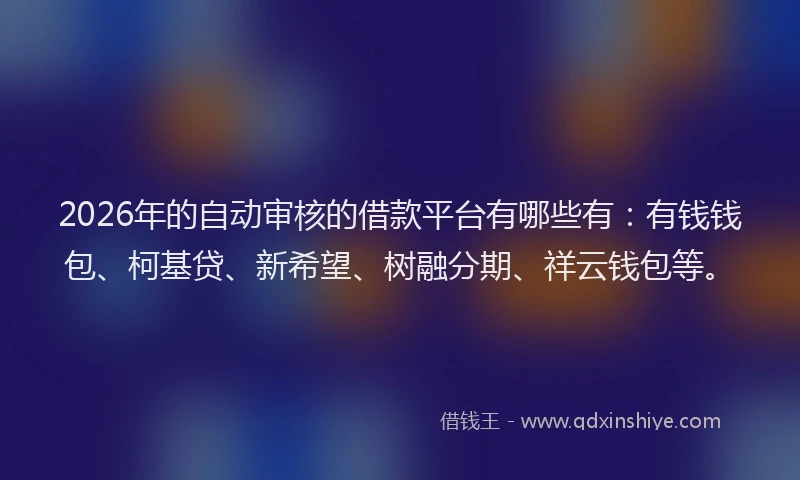 2026年的自动审核的借款平台有哪些有：有钱钱包、柯基贷、新希望、树融分期、祥云钱包等。