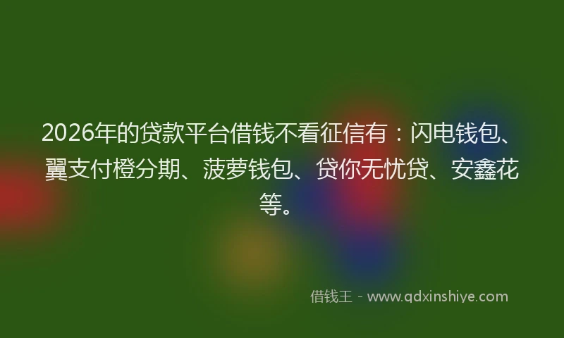 2026年的贷款平台借钱不看征信有：闪电钱包、翼支付橙分期、菠萝钱包、贷你无忧贷、安鑫花等。