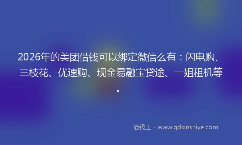 2026年的美团借钱可以绑定微信么有：闪电购、三枝花、优速购、现金易融宝贷途、一姐租机等。