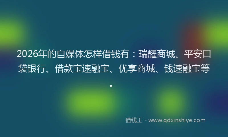2026年的自媒体怎样借钱有：瑞耀商城、平安口袋银行、借款宝速融宝、优享商城、钱速融宝等。