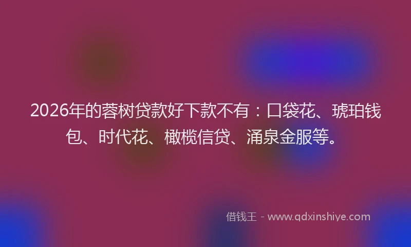 2026年的蓉树贷款好下款不有：口袋花、琥珀钱包、时代花、橄榄信贷、涌泉金服等。