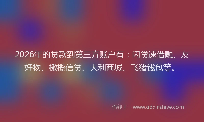 2026年的贷款到第三方账户有：闪贷速借融、友好物、橄榄信贷、大利商城、飞猪钱包等。