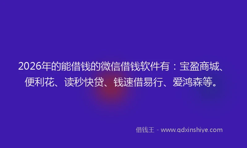 2026年的能借钱的微信借钱软件有：宝盈商城、便利花、读秒快贷、钱速借易行、爱鸿森等。