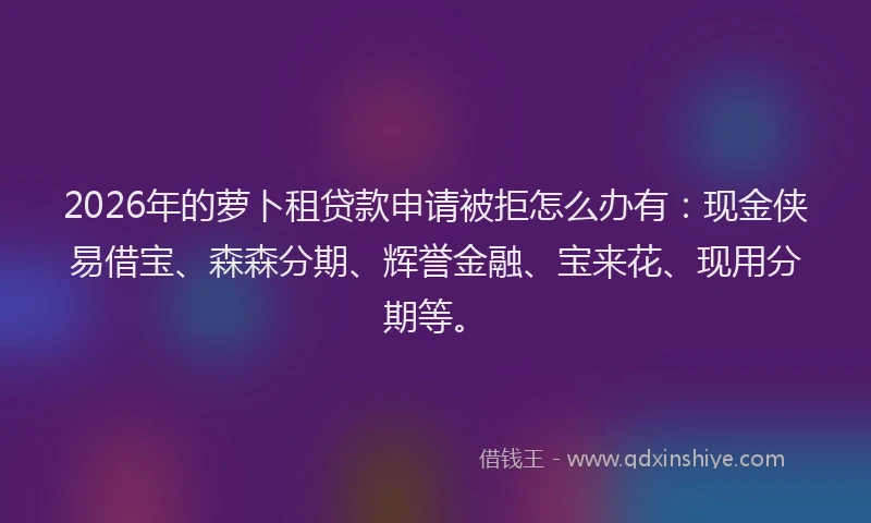 2026年的萝卜租贷款申请被拒怎么办有：现金侠易借宝、森森分期、辉誉金融、宝来花、现用分期等。