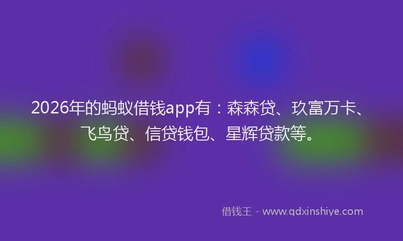 2026年的蚂蚁借钱app有：森森贷、玖富万卡、飞鸟贷、信贷钱包、星辉贷款等。