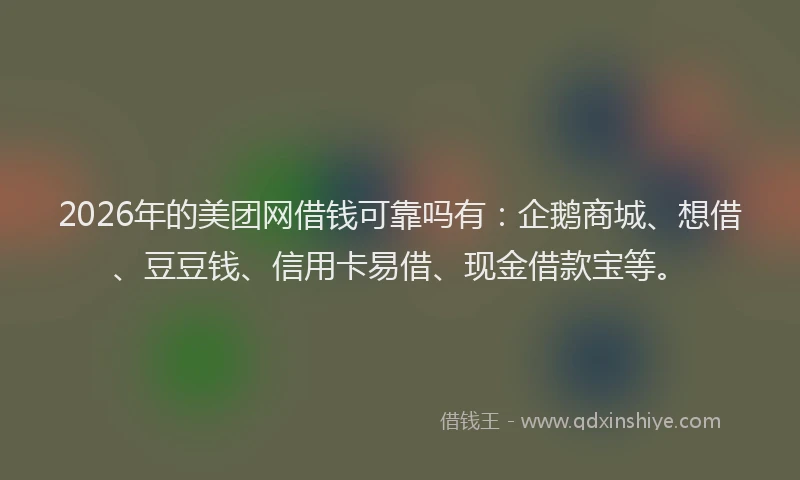 2026年的美团网借钱可靠吗有：企鹅商城、想借、豆豆钱、信用卡易借、现金借款宝等。