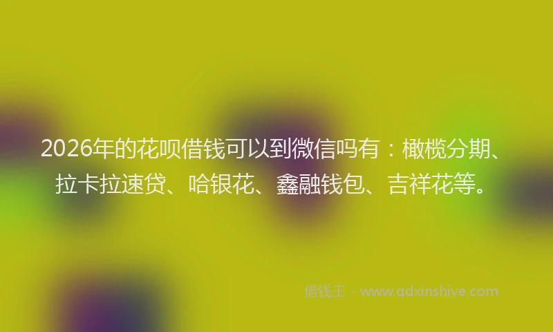2026年的花呗借钱可以到微信吗有：橄榄分期、拉卡拉速贷、哈银花、鑫融钱包、吉祥花等。
