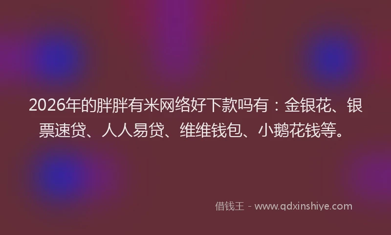 2026年的胖胖有米网络好下款吗有：金银花、银票速贷、人人易贷、维维钱包、小鹅花钱等。