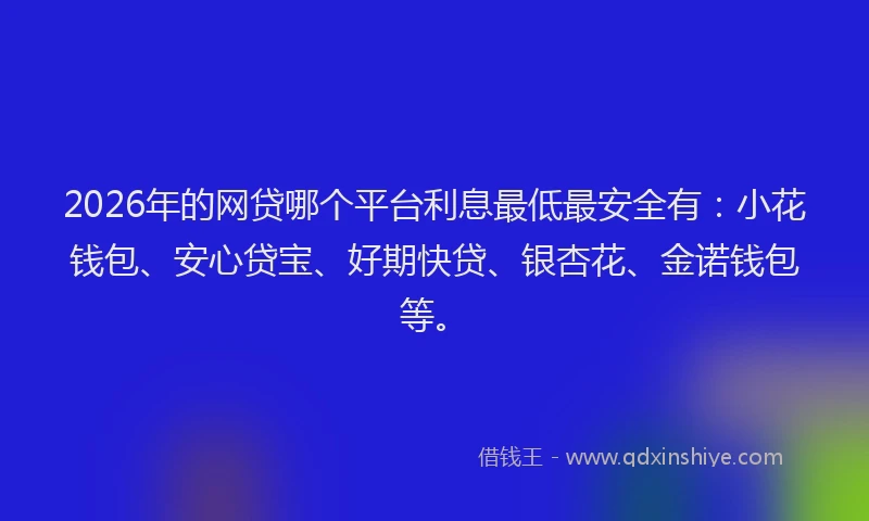2026年的网贷哪个平台利息最低最安全有：小花钱包、安心贷宝、好期快贷、银杏花、金诺钱包等。