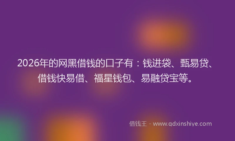 2026年的网黑借钱的口子有：钱进袋、甄易贷、借钱快易借、福星钱包、易融贷宝等。