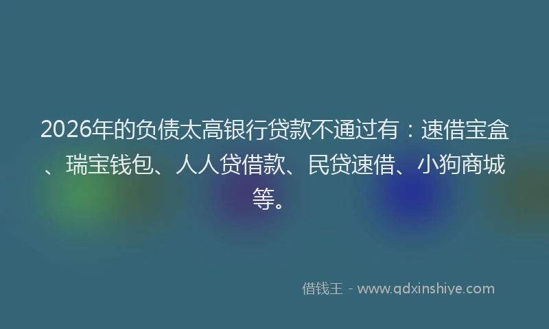 2026年的负债太高银行贷款不通过有：速借宝盒、瑞宝钱包、人人贷借款、民贷速借、小狗商城等。