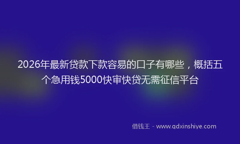 2026年最新贷款下款容易的口子有哪些，概括五个急用钱5000快审快贷无需征信平台