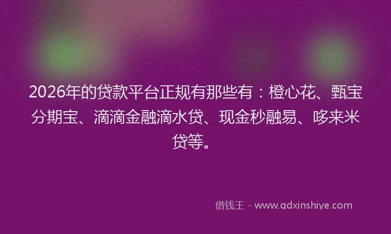 2026年的贷款平台正规有那些有：橙心花、甄宝分期宝、滴滴金融滴水贷、现金秒融易、哆来米贷等。