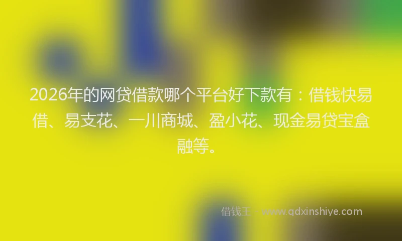 2026年的网贷借款哪个平台好下款有：借钱快易借、易支花、一川商城、盈小花、现金易贷宝盒融等。