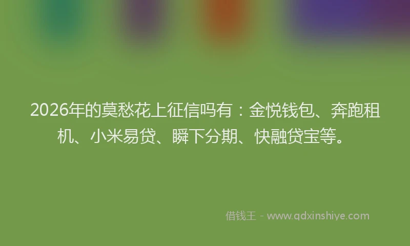 2026年的莫愁花上征信吗有：金悦钱包、奔跑租机、小米易贷、瞬下分期、快融贷宝等。