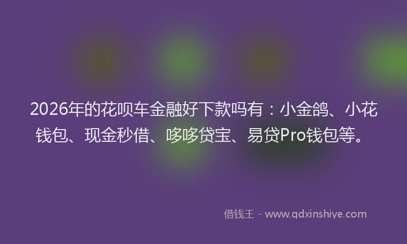 2026年的花呗车金融好下款吗有：小金鸽、小花钱包、现金秒借、哆哆贷宝、易贷Pro钱包等。