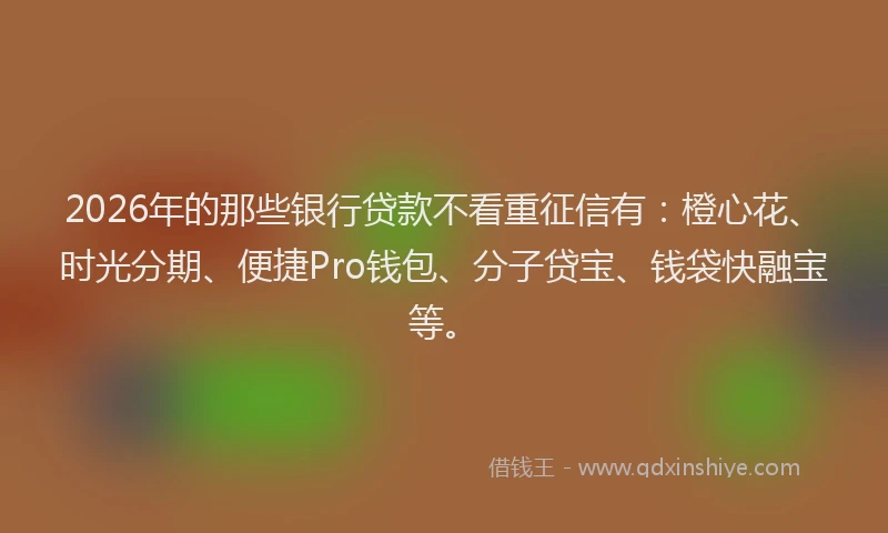 2026年的那些银行贷款不看重征信有：橙心花、时光分期、便捷Pro钱包、分子贷宝、钱袋快融宝等。