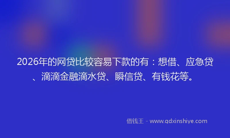 2026年的网贷比较容易下款的有：想借、应急贷、滴滴金融滴水贷、瞬信贷、有钱花等。