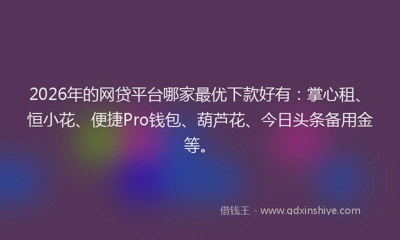2026年的网贷平台哪家最优下款好有：掌心租、恒小花、便捷Pro钱包、葫芦花、今日头条备用金等。