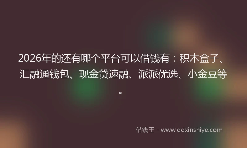 2026年的还有哪个平台可以借钱有：积木盒子、汇融通钱包、现金贷速融、派派优选、小金豆等。