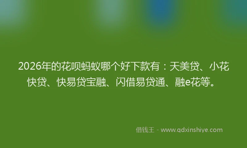 2026年的花呗蚂蚁哪个好下款有：天美贷、小花快贷、快易贷宝融、闪借易贷通、融e花等。