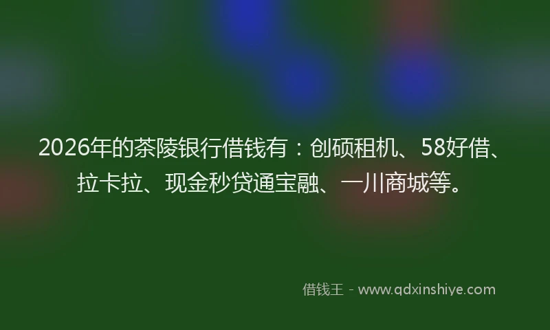 2026年的茶陵银行借钱有：创硕租机、58好借、拉卡拉、现金秒贷通宝融、一川商城等。