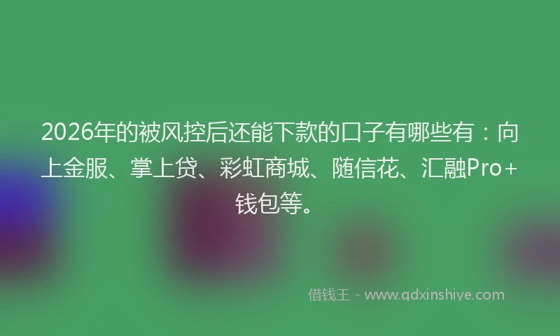 2026年的被风控后还能下款的口子有哪些有：向上金服、掌上贷、彩虹商城、随信花、汇融Pro+钱包等。