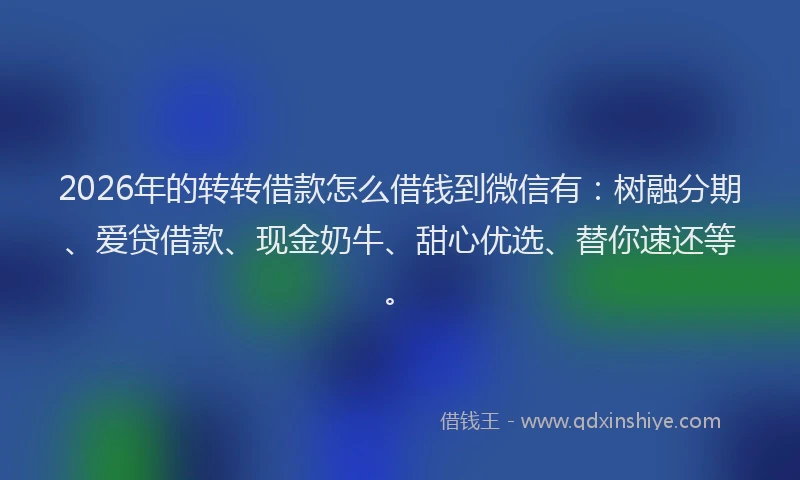 2026年的转转借款怎么借钱到微信有：树融分期、爱贷借款、现金奶牛、甜心优选、替你速还等。