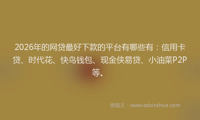 2026年的网贷最好下款的平台有哪些有：信用卡贷、时代花、快鸟钱包、现金侠易贷、小油菜P2P等。