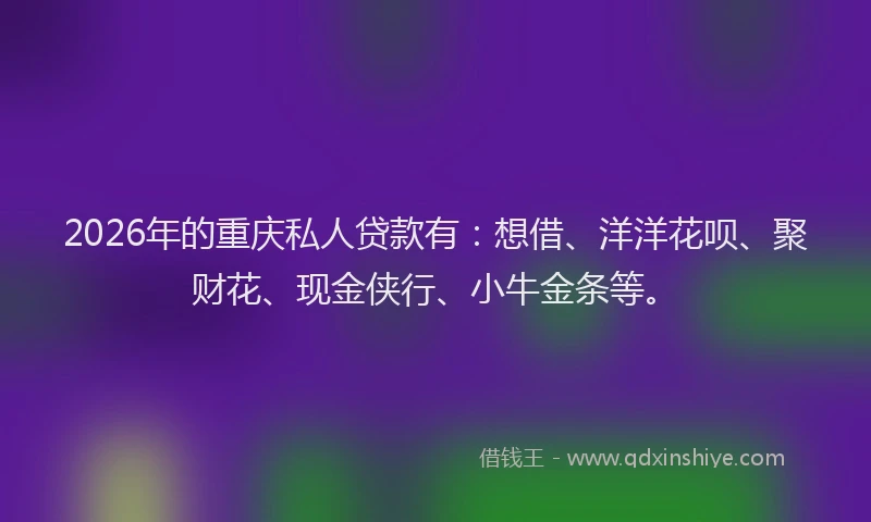 2026年的重庆私人贷款有：想借、洋洋花呗、聚财花、现金侠行、小牛金条等。