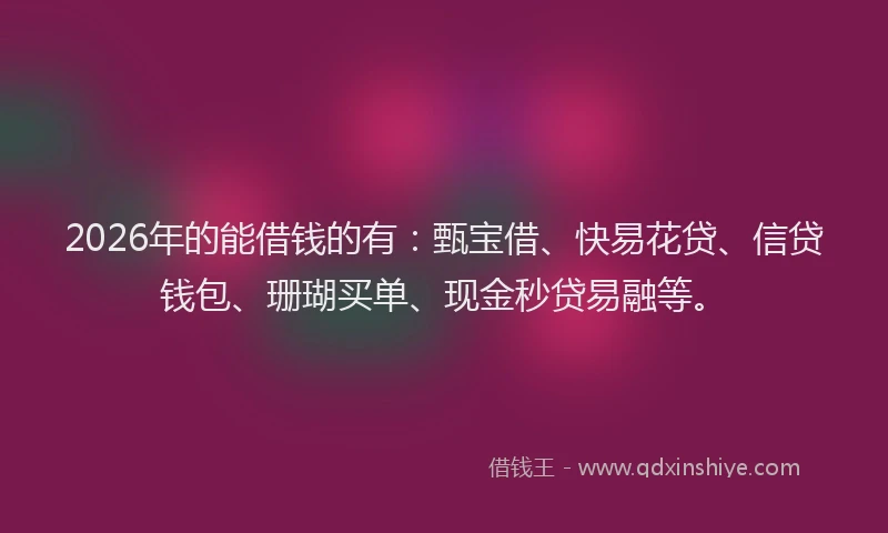 2026年的能借钱的有：甄宝借、快易花贷、信贷钱包、珊瑚买单、现金秒贷易融等。