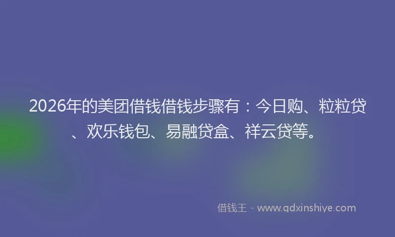 2026年的美团借钱借钱步骤有：今日购、粒粒贷、欢乐钱包、易融贷盒、祥云贷等。