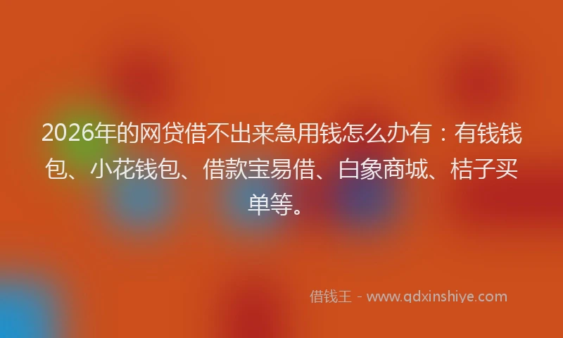 2026年的网贷借不出来急用钱怎么办有：有钱钱包、小花钱包、借款宝易借、白象商城、桔子买单等。