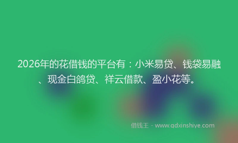 2026年的花借钱的平台有：小米易贷、钱袋易融、现金白鸽贷、祥云借款、盈小花等。