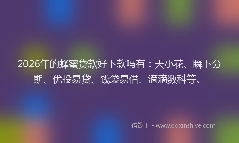 2026年的蜂蜜贷款好下款吗有：天小花、瞬下分期、优投易贷、钱袋易借、滴滴数科等。