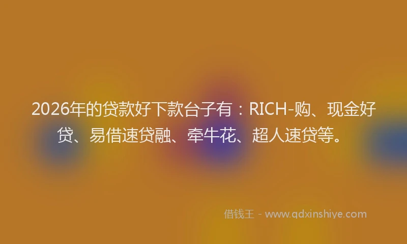 2026年的贷款好下款台子有：RICH-购、现金好贷、易借速贷融、牵牛花、超人速贷等。