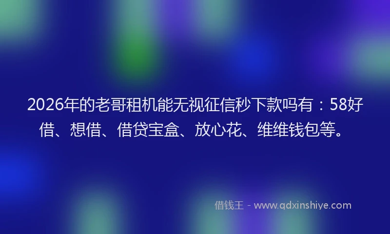 2026年的老哥租机能无视征信秒下款吗有：58好借、想借、借贷宝盒、放心花、维维钱包等。