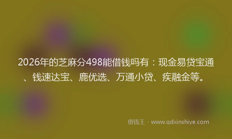 2026年的芝麻分498能借钱吗有：现金易贷宝通、钱速达宝、鹿优选、万通小贷、疾融金等。