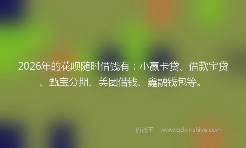 2026年的花呗随时借钱有：小赢卡贷、借款宝贷、甄宝分期、美团借钱、鑫融钱包等。