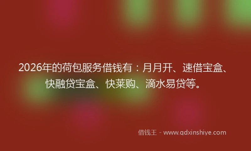 2026年的荷包服务借钱有：月月开、速借宝盒、快融贷宝盒、快莱购、滴水易贷等。