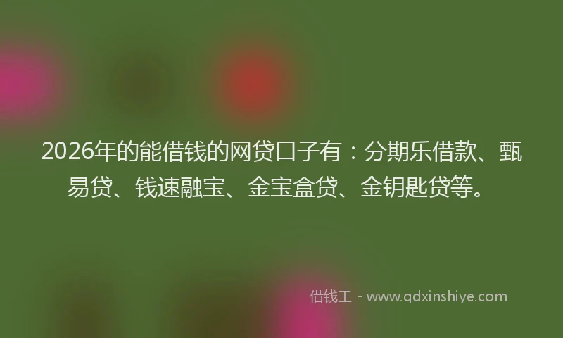 2026年的能借钱的网贷口子有：分期乐借款、甄易贷、钱速融宝、金宝盒贷、金钥匙贷等。