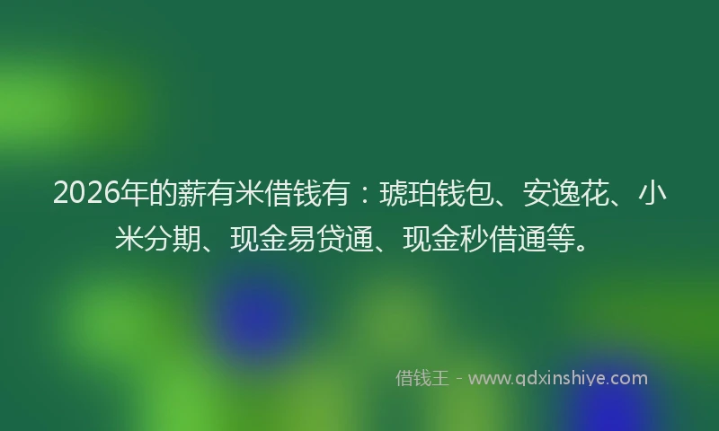 2026年的薪有米借钱有：琥珀钱包、安逸花、小米分期、现金易贷通、现金秒借通等。