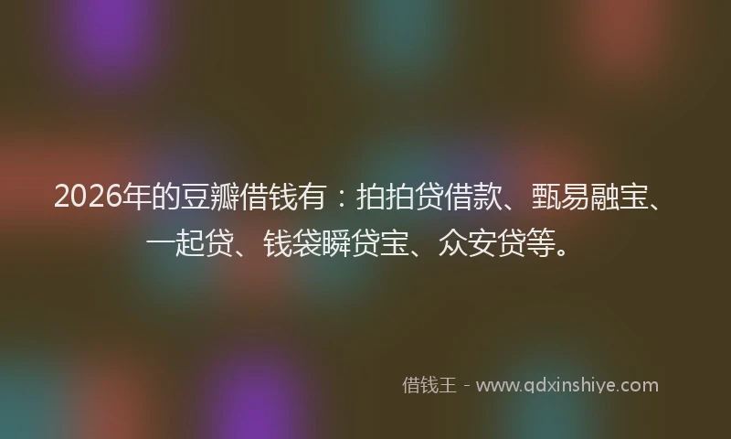 2026年的豆瓣借钱有：拍拍贷借款、甄易融宝、一起贷、钱袋瞬贷宝、众安贷等。