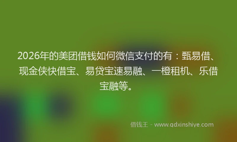 2026年的美团借钱如何微信支付的有：甄易借、现金侠快借宝、易贷宝速易融、一橙租机、乐借宝融等。