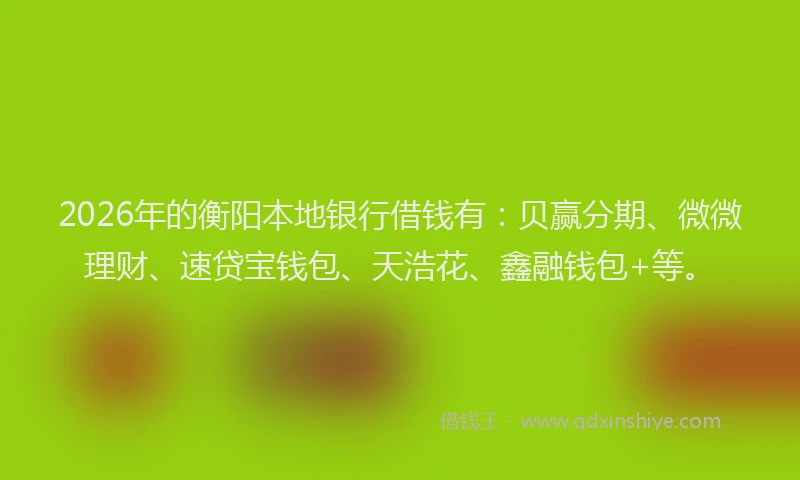2026年的衡阳本地银行借钱有：贝赢分期、微微理财、速贷宝钱包、天浩花、鑫融钱包+等。