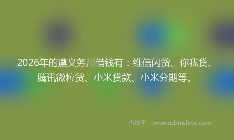 2026年的遵义务川借钱有：维信闪贷、你我贷、腾讯微粒贷、小米贷款、小米分期等。