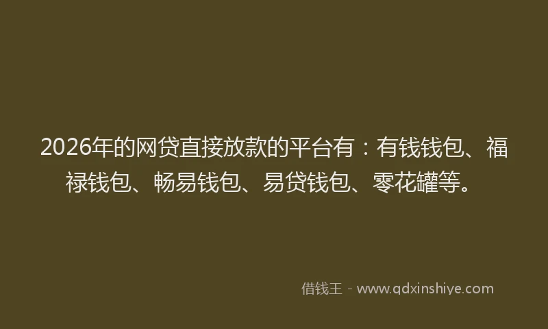 2026年的网贷直接放款的平台有：有钱钱包、福禄钱包、畅易钱包、易贷钱包、零花罐等。